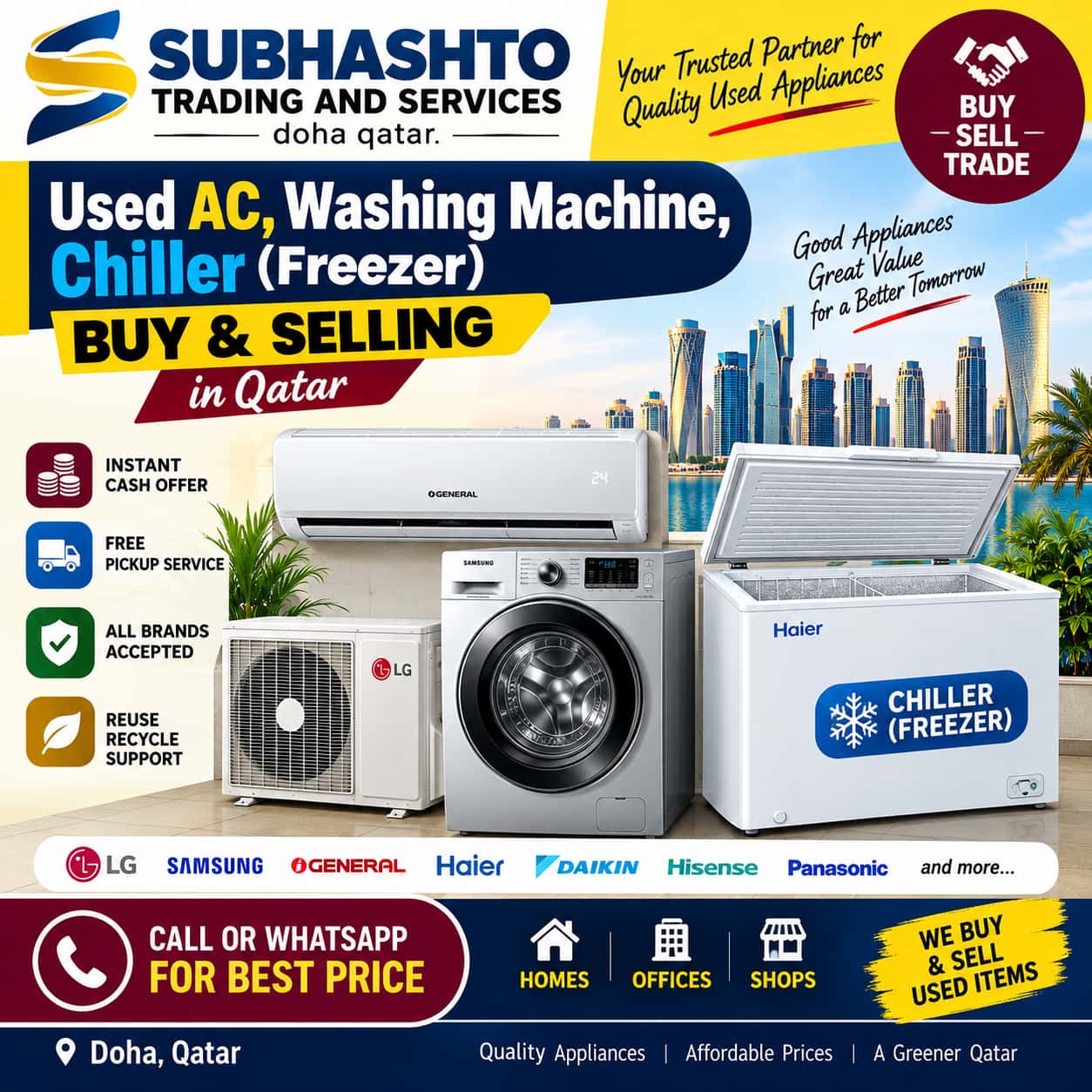 Used AC Washing Machine Freezer Buy and Selling Qatar
